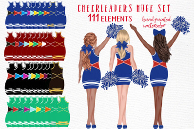 Cheerleaders Bundle Clipart,Sports Team Cheerleader uniforms