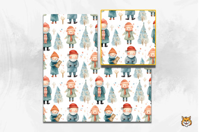 Christmas Carolers Seamless Pattern 1