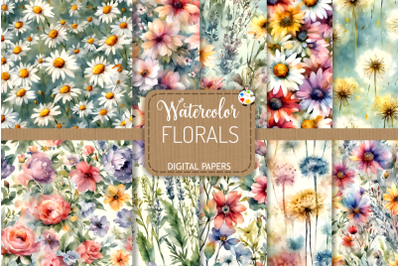 Watercolor Floral Surface Pattern Papers