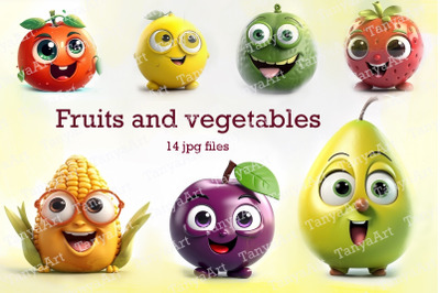 vegetables and fruits in 3D style
