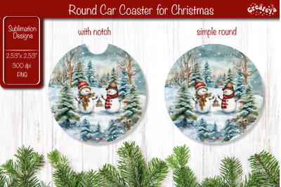 Car Coaster Christmas Sublimation Round coaster Sublimation design Sno