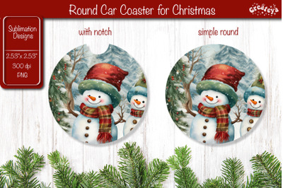 Car Coaster Christmas Sublimation Round coaster Sublimation design Sno