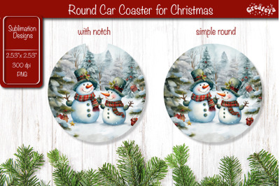 Car Coaster Christmas Sublimation Round coaster Sublimation design Sno