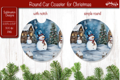 Car Coaster Christmas Sublimation Round coaster Sublimation design Sno