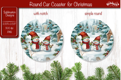 Car Coaster Christmas Sublimation Round coaster Sublimation design Sno