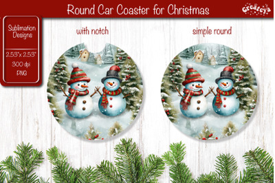 Car Coaster Christmas Sublimation Round coaster Sublimation design Sno