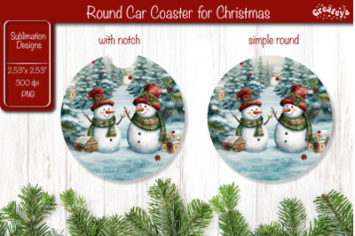 Car Coaster Christmas Sublimation Round coaster Sublimation design Sno