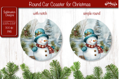 Car Coaster Christmas Sublimation coaster design Snowman PNG Watercolo