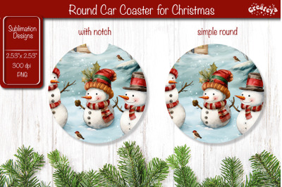 Car Coaster Christmas Sublimation coaster design Snowman PNG Watercolo