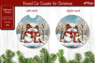 Car Coaster Christmas Sublimation coaster design Snowman PNG Watercolo