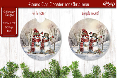 Car Coaster Christmas Sublimation coaster design Snowman PNG Watercolo