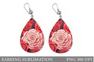 Rose Teardrop Earring Design. Flowers Earring Sublimation