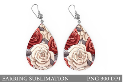 Rose Teardrop Earring Sublimation. Flowers Earring Design