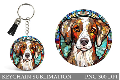 Stained Glass Dog Round Keychain. Dog Keychain Design