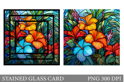 Stained Glass Flowers Card. Tropical Flowers Card Design