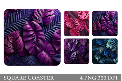 Tropical Leaves Square Coaster. Palm Leaves Coaster Design