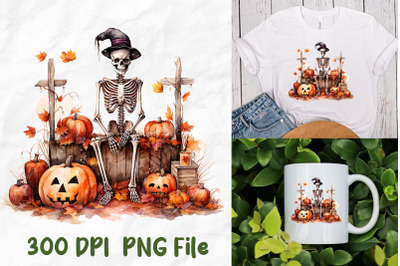 Halloween Witch Skeleton Pumpkin Grave