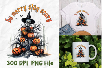 Be Merry Stay Scary Skull Pumpkin Tree