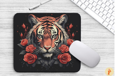 Angry Tiger And Roses Mouse Pad