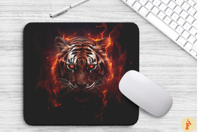 Ferocious Tiger And Fire Flames