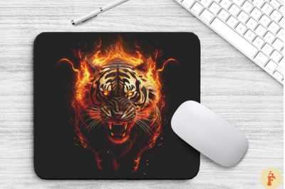 Ferocious Tiger And Fire Flames