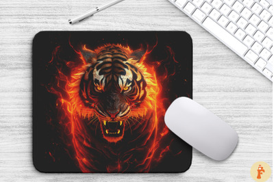 Ferocious Tiger And Fire Flames