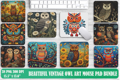 Vintage Owl Art Mouse Pad Design Bundle