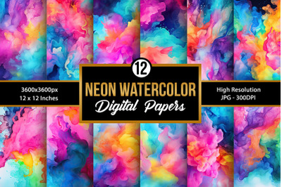 Neon Watercolor Background Digital Papers