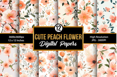 Cute Peach Flowers Pattern Digital Papers