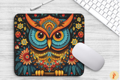 Folk Art Owl And Floral Mouse Pad Design