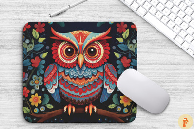 Folk Art Owl And Floral Mouse Pad Design