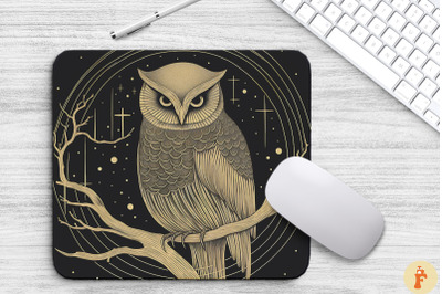 Vintage Monochromatic Owl Mouse Pad