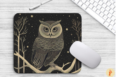 Vintage Monochromatic Owl Mouse Pad