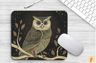 Vintage Monochromatic Owl Mouse Pad