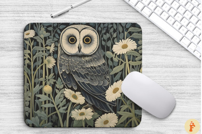 Vintage Monochromatic Owl With Daisy