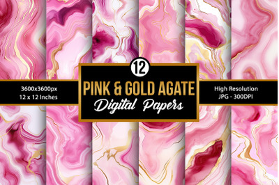 Pink and Gold Agate Pattern Digital Papers