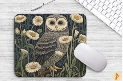 Vintage Monochromatic Owl With Daisy