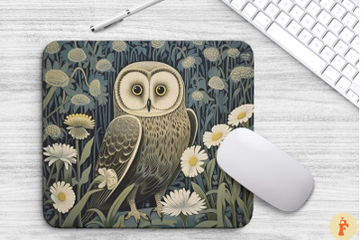 Vintage Monochromatic Owl With Daisy