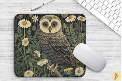 Vintage Monochromatic Owl With Daisy