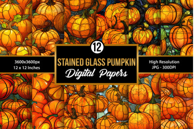Stained Glass Pumpkins Seamless Pattern Digital Papers