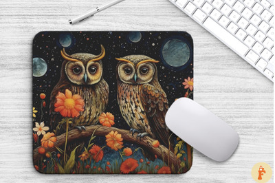 Cute Owls And Nightblooming Flowers