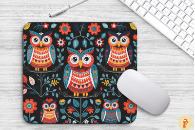 Scandinavian Folk Art Owls Mouse Pad