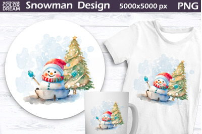 Watercolor Snowman Design PNG | Snowman Sublimation Design