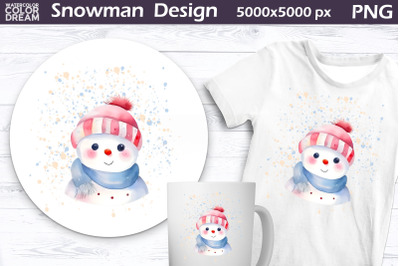 Watercolor Snowman PNG | Snowman Sublimation Design