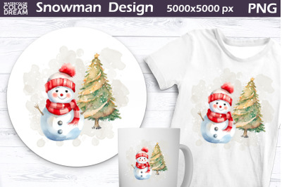 &nbsp;Snowman Christmas Tree PNG | Watercolor Snowman Sublimation