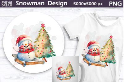 Watercolor Snowman Christmas Tree | Christmas Sublimation&nbsp;