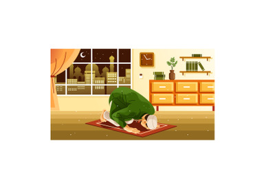 Muslim Praying Tahajjud at Night Illustration
