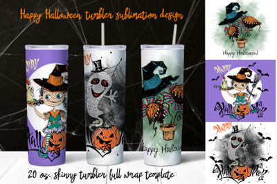 Happy Halloween tumbler sublimation design 20 oz skinny Png