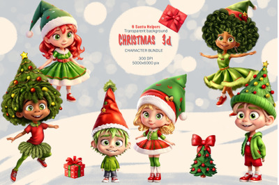 3D Christmas Elf Characters Bundle - Set of 6 Santa Helpers