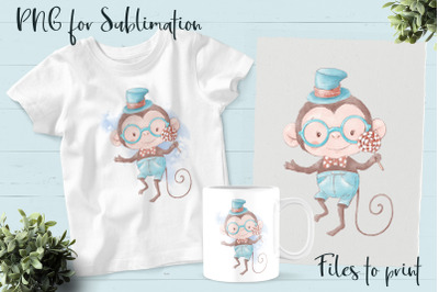 Cute Monkey with a lollipop. Design for printing.